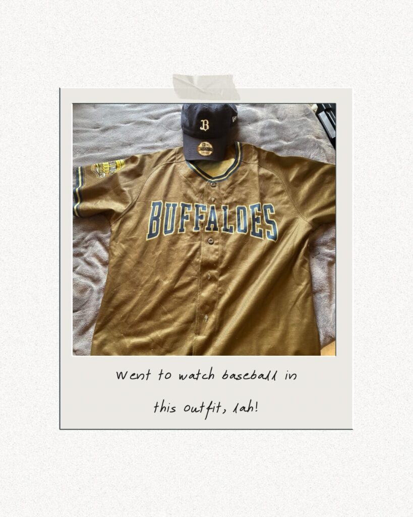 Baseball outfit with Orix Buffaloes jersey and cap for a game in OSAKA, Japan.